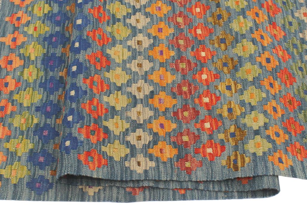 Flat Weave Kilim Antique Navaho Vintage handmade Modern Kilim Blue Rust Hand-Woven Rectangle 100% Wool Area Rug 5x7 