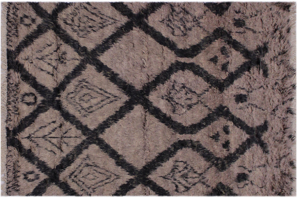 handmade Geometric Moroccan Lt. Brown Black Hand Knotted RECTANGLE 100% WOOL area rug 4' x 6'