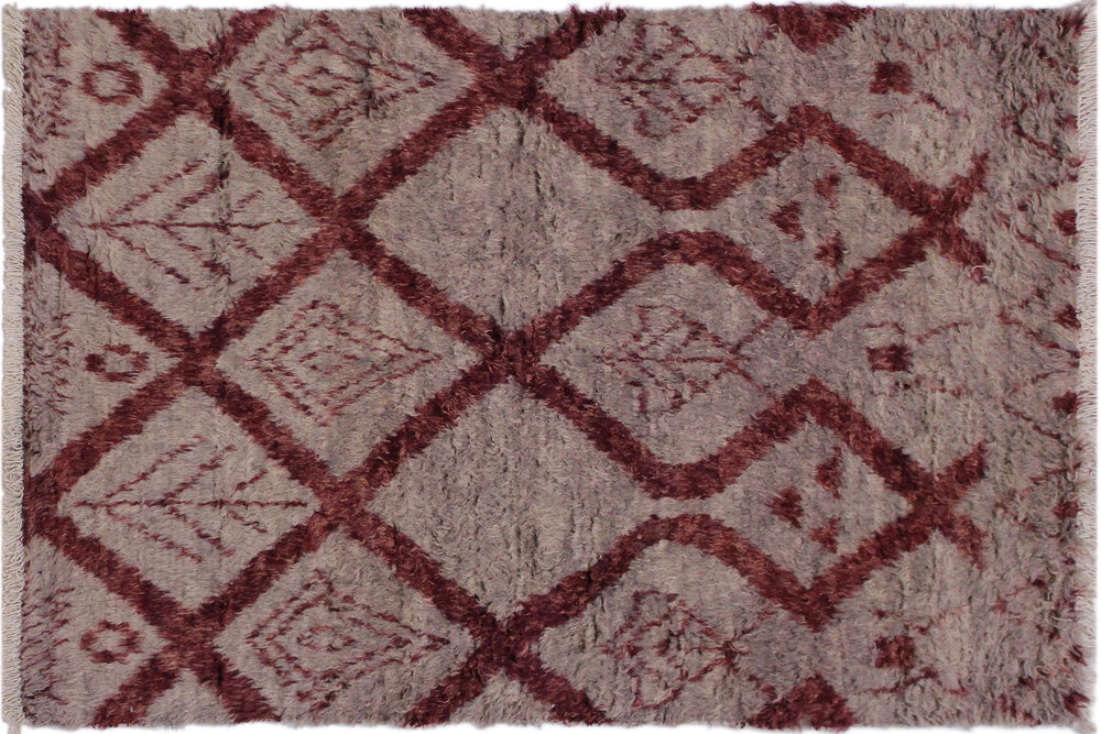 handmade Geometric Moroccan Lt. Gray Rust Hand Knotted RECTANGLE 100% WOOL area rug 4' x 6'