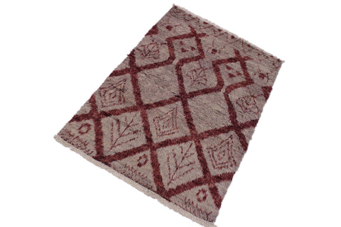 handmade Geometric Moroccan Lt. Gray Rust Hand Knotted RECTANGLE 100% WOOL area rug 4' x 6'