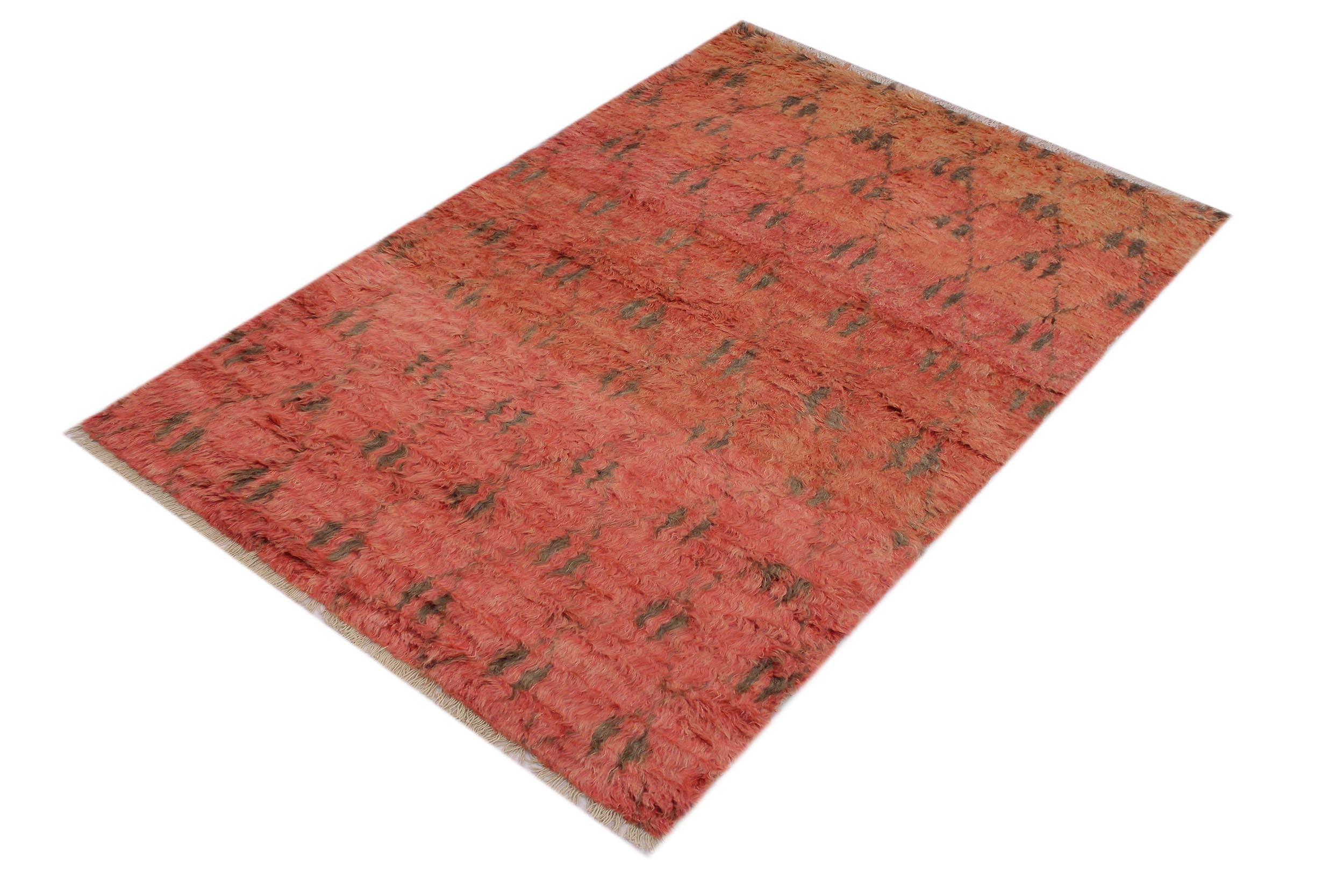 handmade Geometric Moroccan Rust Brown Hand Knotted RECTANGLE 100% WOOL area rug 5' x 8'
