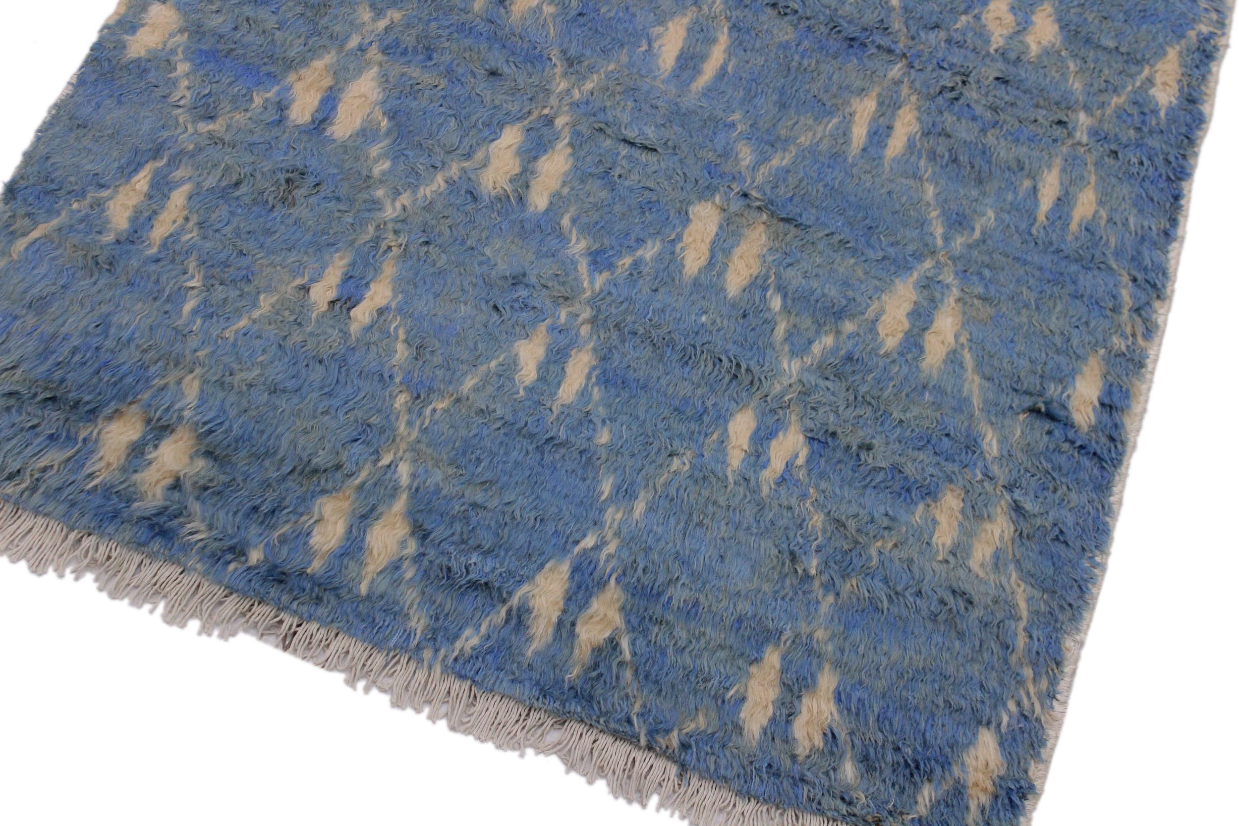 handmade Geometric Moroccan Lt. Blue Ivory Hand Knotted RECTANGLE 100% WOOL area rug 4' x 6'