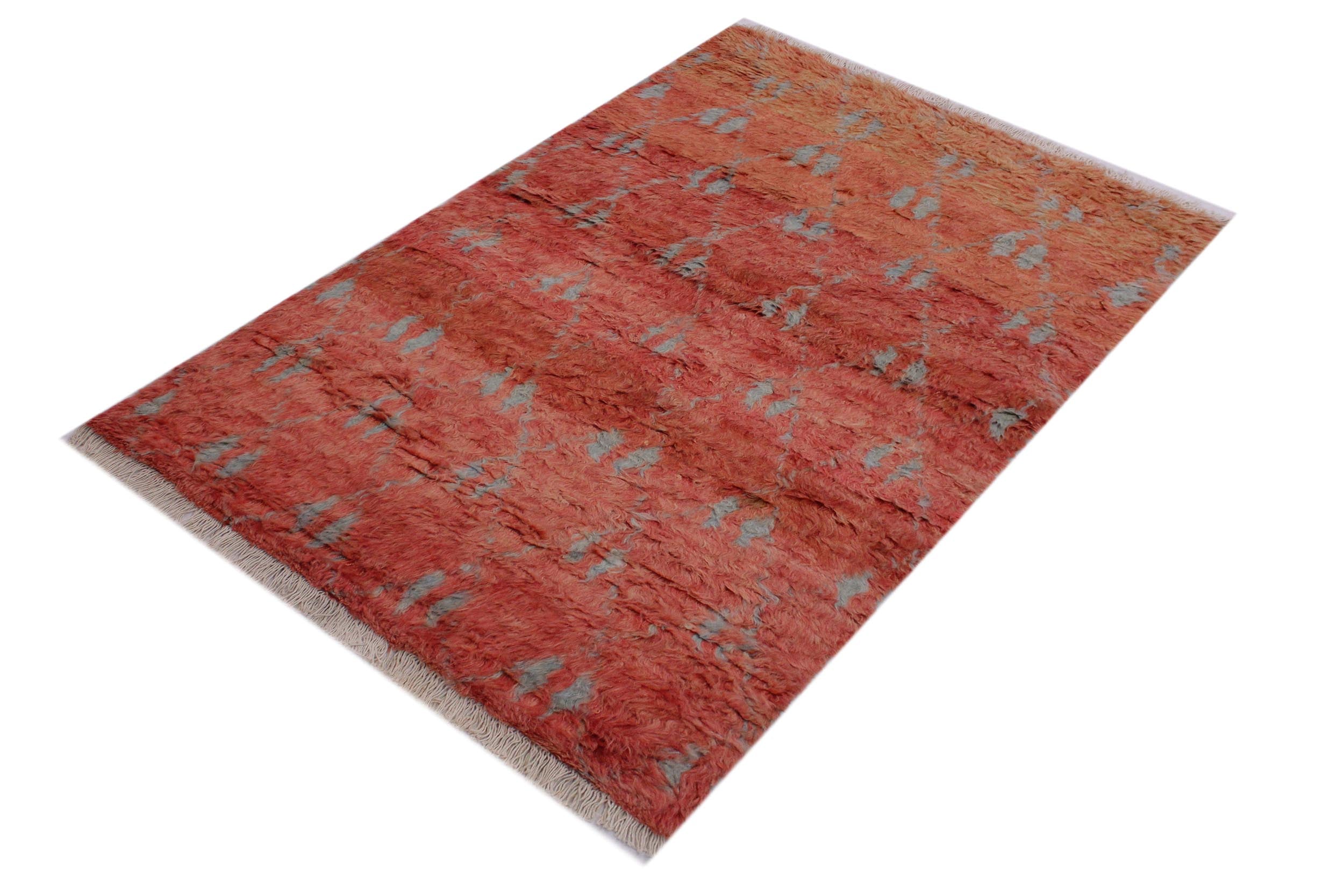 handmade Geometric Moroccan Rust Grey Hand Knotted RECTANGLE 100% WOOL area rug 4' x 6'