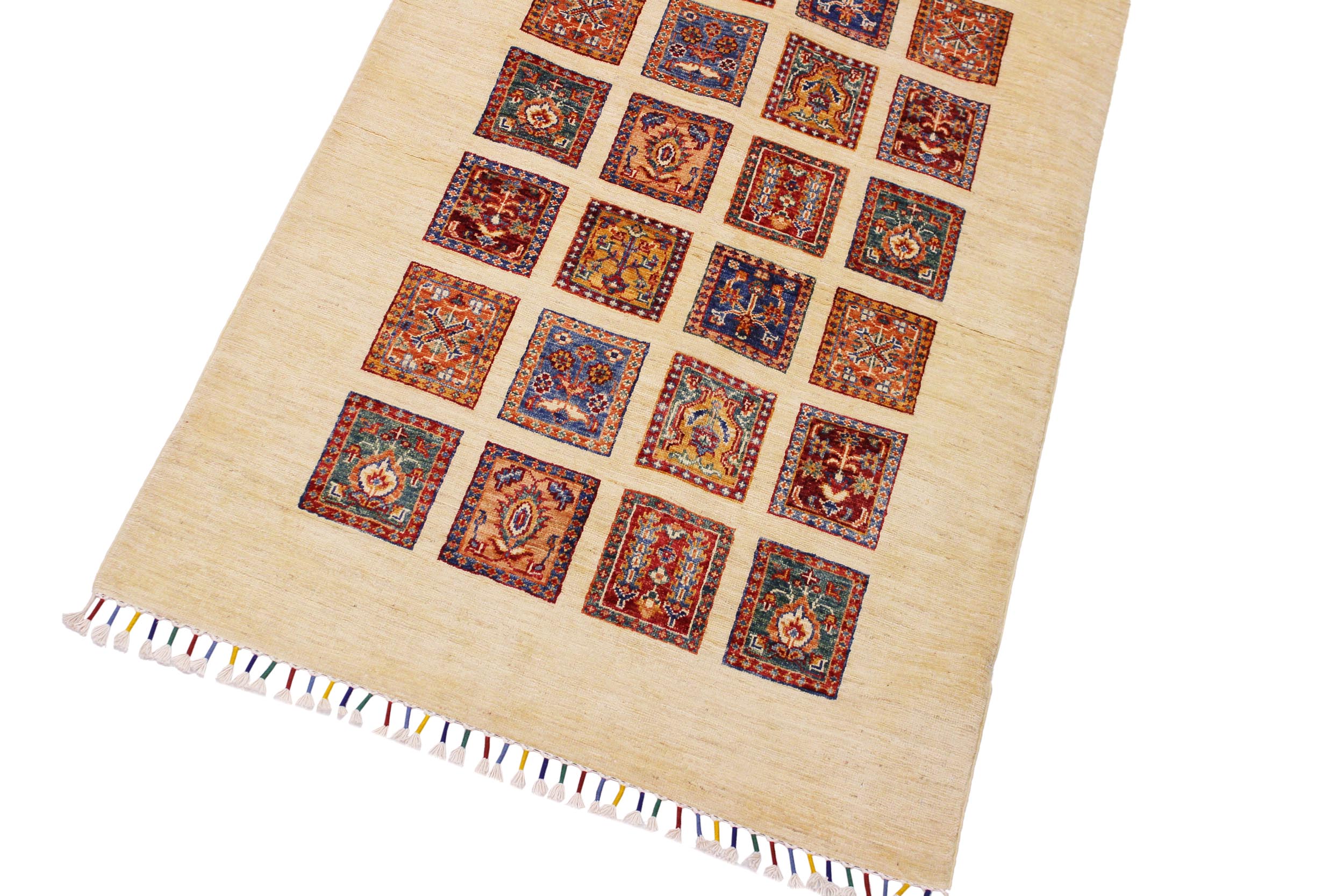 handmade Geometric Kurjean Beige Red Hand Knotted RECTANGLE 100% WOOL area rug 3x5