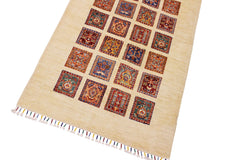 handmade Geometric Kurjean Beige Red Hand Knotted RECTANGLE 100% WOOL area rug 3x5