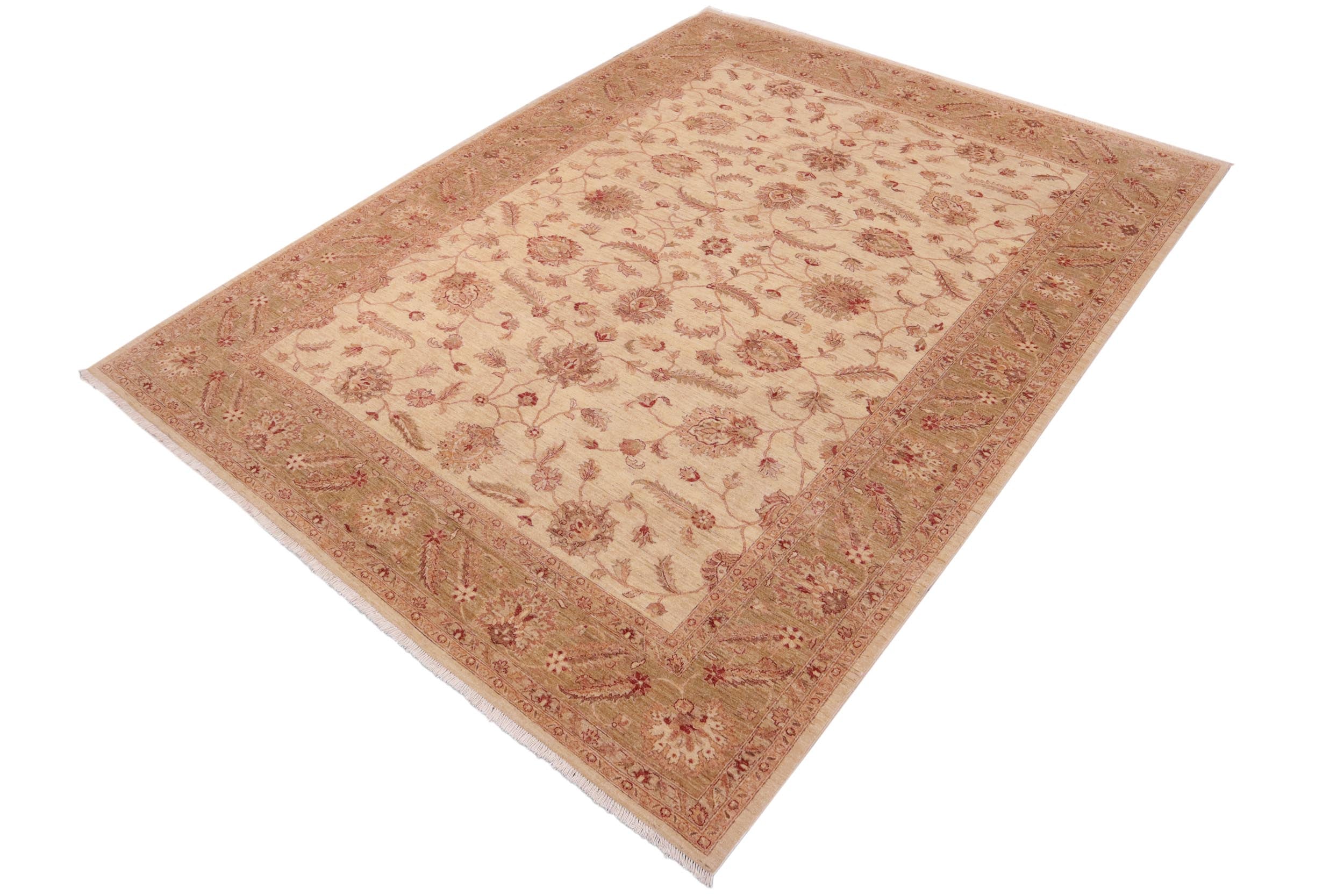 handmade Transitional Kafkaz Ivory Green Hand Knotted RECTANGLE 100% WOOL area rug 10' x 14'