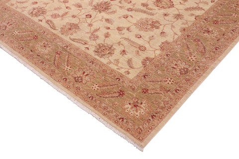 handmade Transitional Kafkaz Ivory Green Hand Knotted RECTANGLE 100% WOOL area rug 10' x 14'