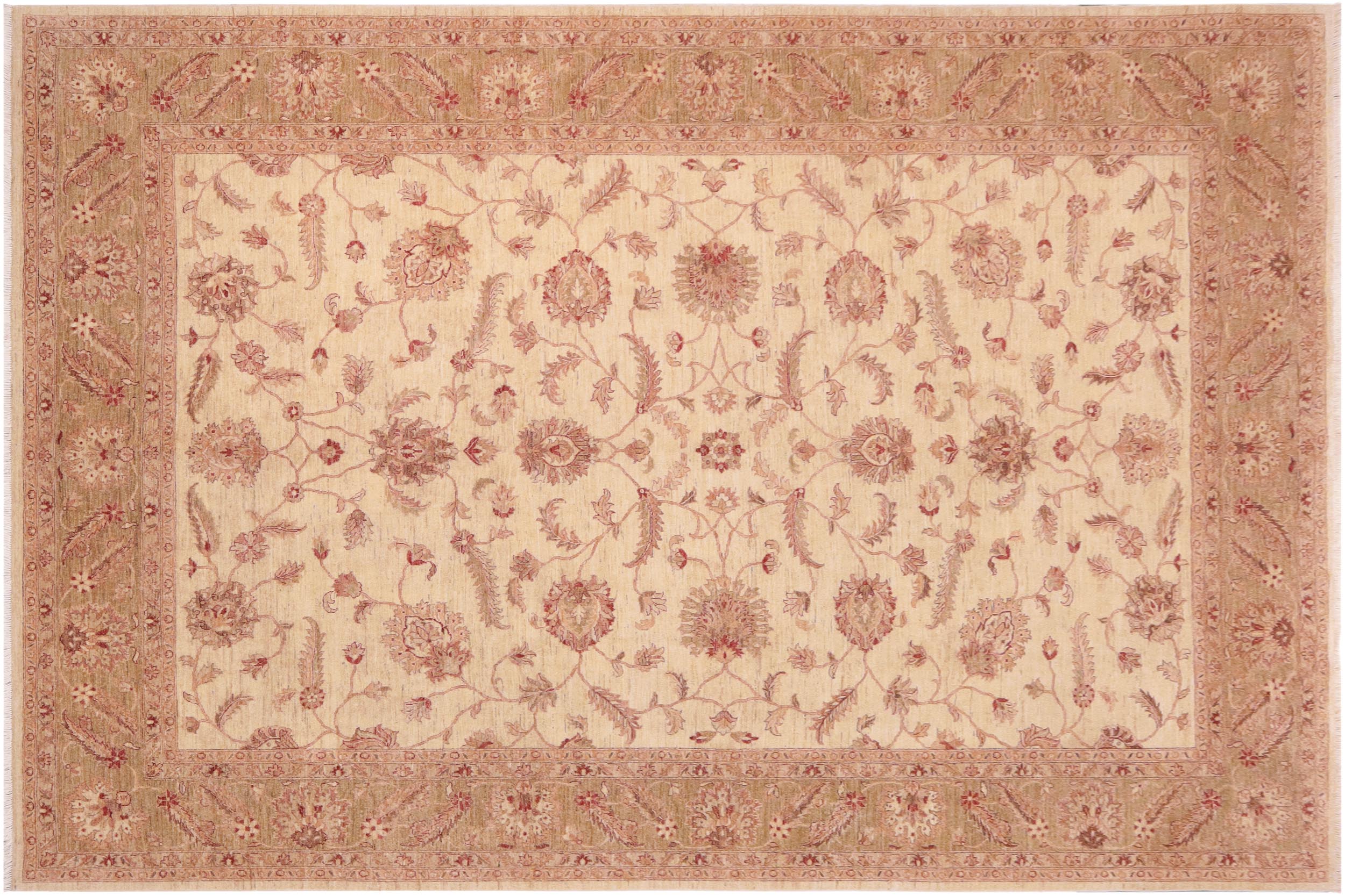 handmade Transitional Kafkaz Ivory Green Hand Knotted RECTANGLE 100% WOOL area rug 10' x 14'