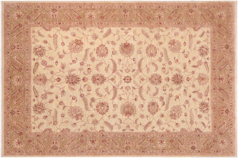 handmade Transitional Kafkaz Ivory Green Hand Knotted RECTANGLE 100% WOOL area rug 10' x 14'