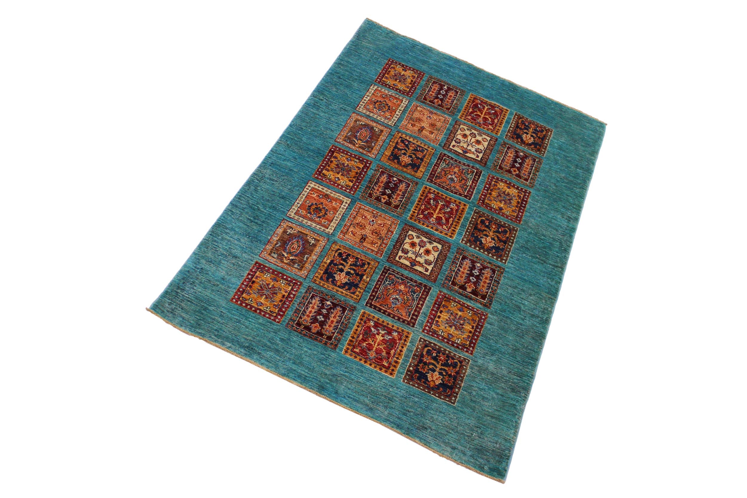 handmade Geometric Kurjean Green Rust Hand Knotted RECTANGLE 100% WOOL area rug 4x6
