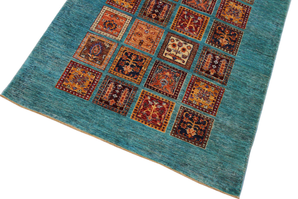 handmade Geometric Kurjean Green Rust Hand Knotted RECTANGLE 100% WOOL area rug 4x6