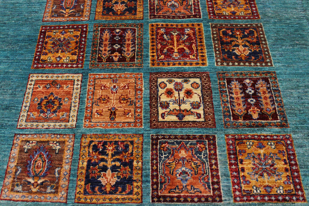 handmade Geometric Kurjean Green Rust Hand Knotted RECTANGLE 100% WOOL area rug 4x6