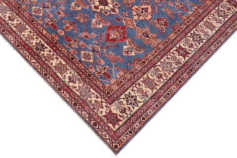 handmade Geometric Super Kazak Lt. Blue Ivory Hand Knotted RECTANGLE 100% WOOL area rug 6' x 9'