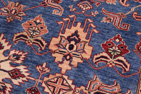 handmade Geometric Super Kazak Lt. Blue Ivory Hand Knotted RECTANGLE 100% WOOL area rug 6' x 9'