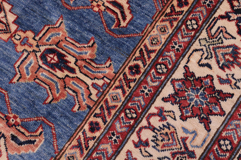 handmade Geometric Super Kazak Lt. Blue Ivory Hand Knotted RECTANGLE 100% WOOL area rug 6' x 9'