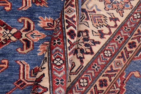 handmade Geometric Super Kazak Lt. Blue Ivory Hand Knotted RECTANGLE 100% WOOL area rug 6' x 9'