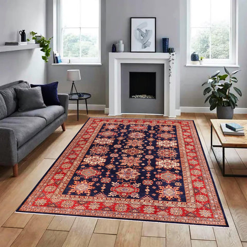 handmade Geometric Super Kazak Blue Red Hand Knotted RECTANGLE 100% WOOL area rug 8' x 10'