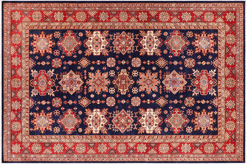 handmade Geometric Super Kazak Blue Red Hand Knotted RECTANGLE 100% WOOL area rug 8' x 10'