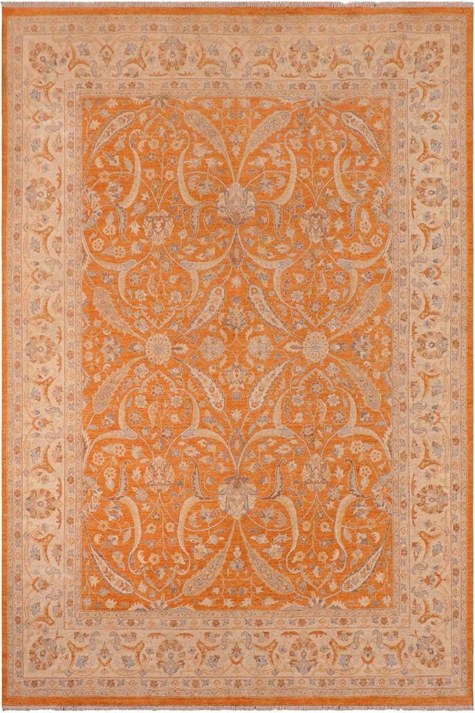 handmade Traditional Kafkaz Orange Ivory Hand Knotted RECTANGLE 100% WOOL area rug 10 x 14