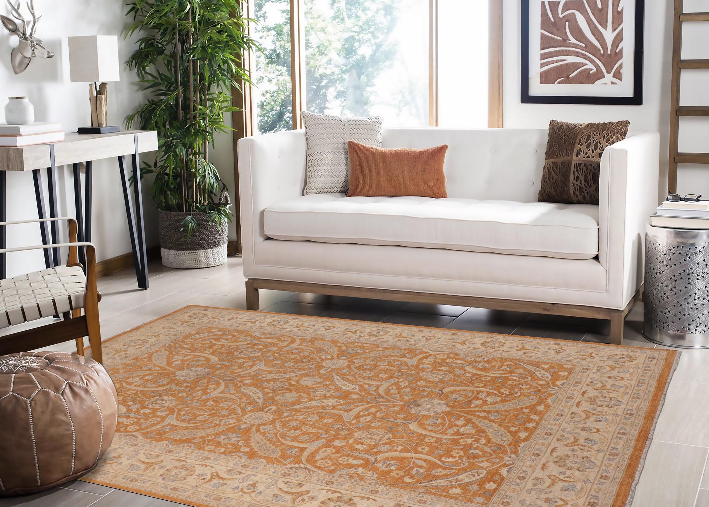 handmade Traditional Kafkaz Orange Ivory Hand Knotted RECTANGLE 100% WOOL area rug 10x14