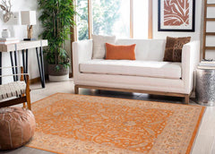 handmade Traditional Kafkaz Orange Ivory Hand Knotted RECTANGLE 100% WOOL area rug 10 x 14