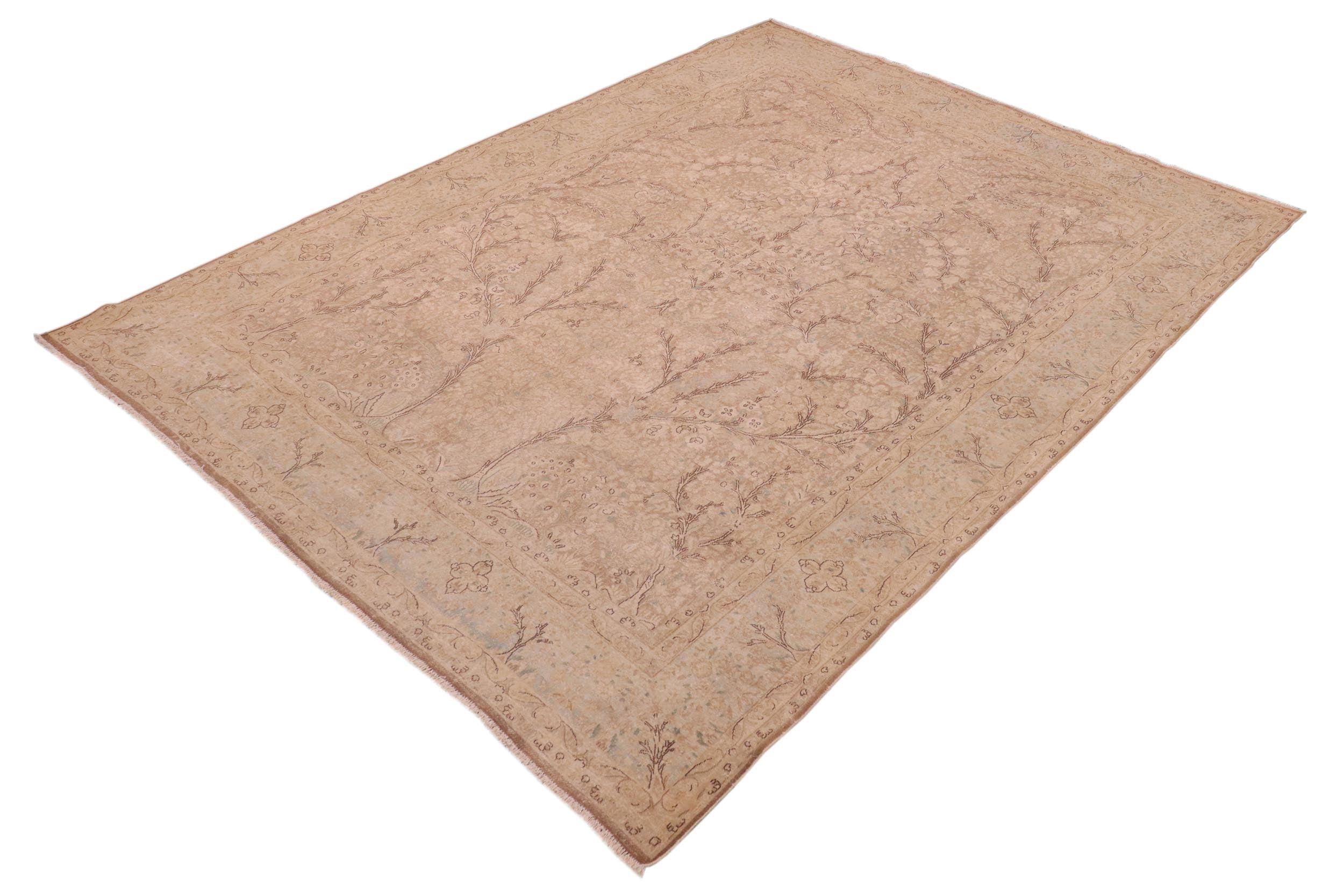 handmade Vintage Vintage Tan Blue Hand Knotted RECTANGLE 100% WOOL area rug 9' x 13'