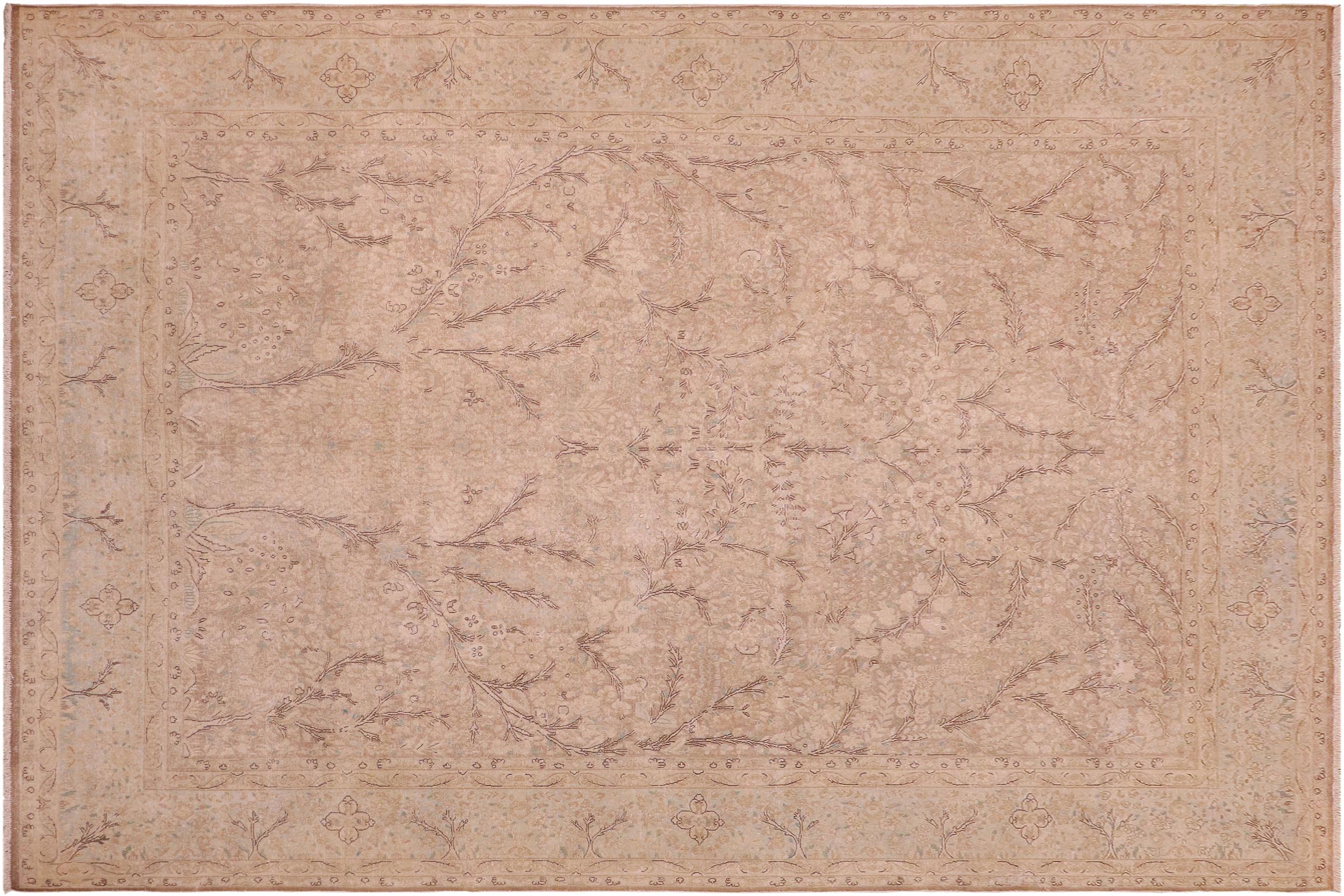 handmade Vintage Vintage Tan Blue Hand Knotted RECTANGLE 100% WOOL area rug 9' x 13'