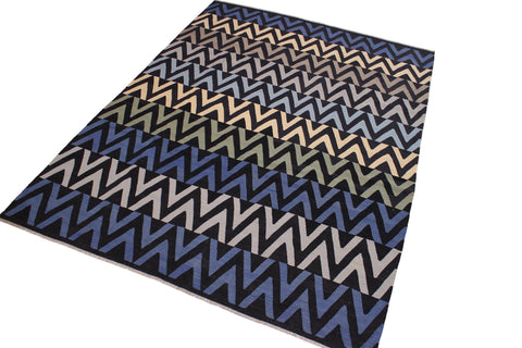 handmade Modern Kilim Black Blue Hand-Woven RECTANGLE 100% WOOL area rug 9x12