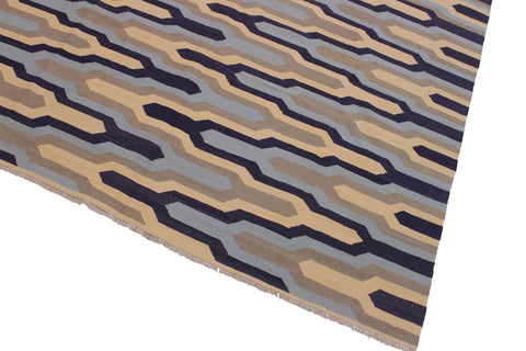 handmade Modern Kilim Ivory Blue Hand-Woven RECTANGLE 100% WOOL area rug 8x10