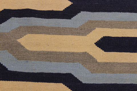 handmade Modern Kilim Ivory Blue Hand-Woven RECTANGLE 100% WOOL area rug 8x10