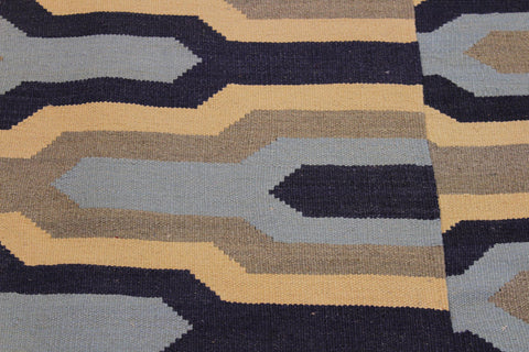 handmade Modern Kilim Ivory Blue Hand-Woven RECTANGLE 100% WOOL area rug 8x10