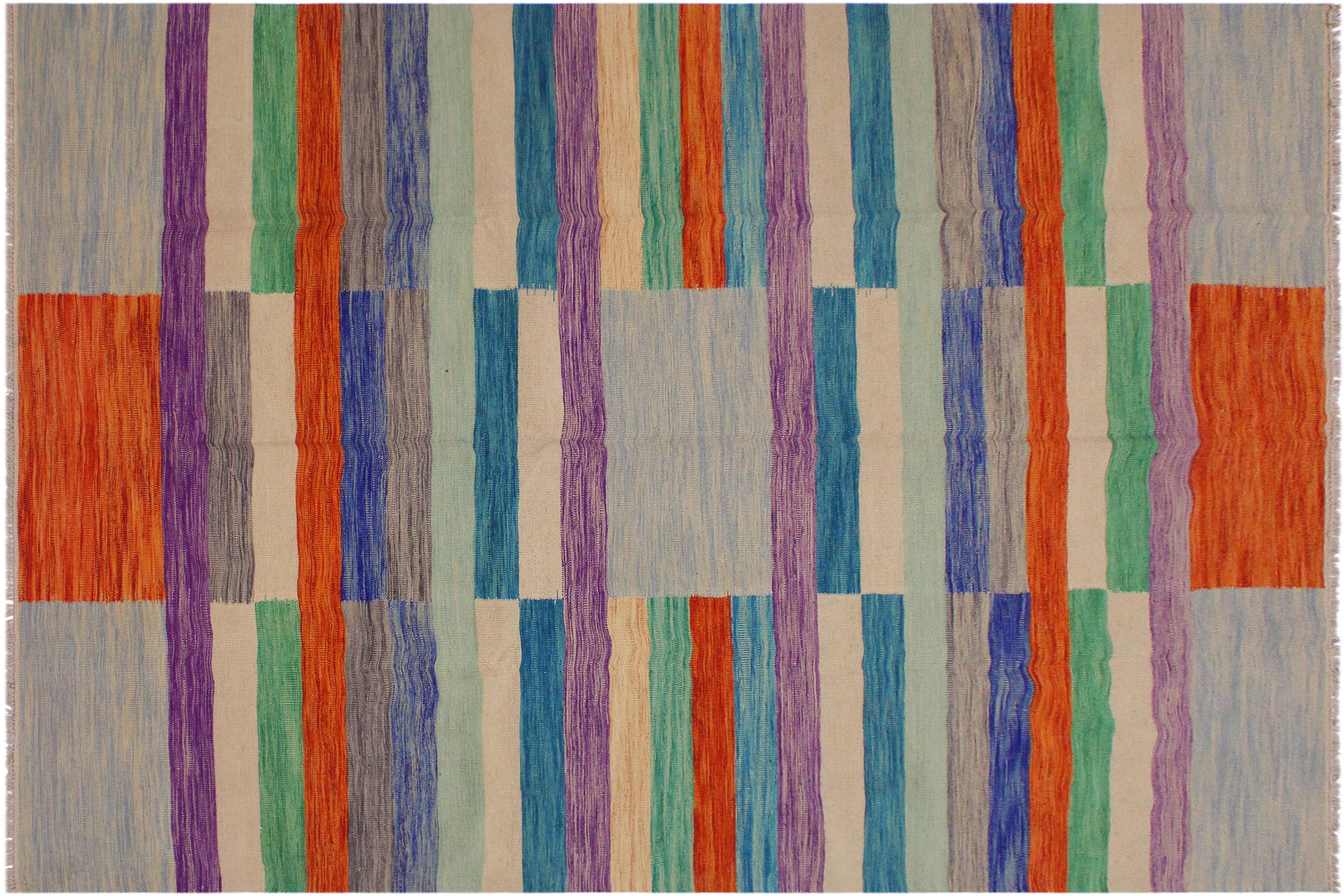 handmade Modern Kilim Grey Purple Hand-Woven RECTANGLE 100% WOOL area rug 7x10