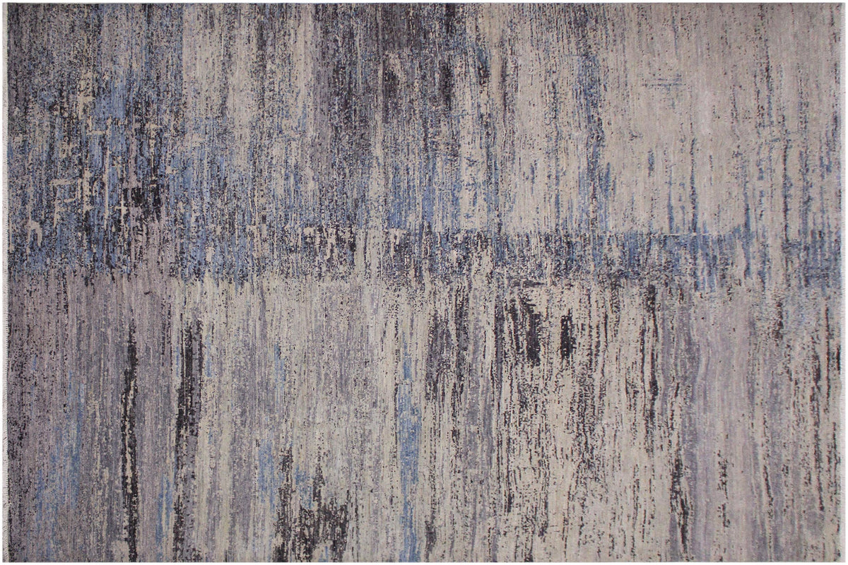 10x14 hand knotted modern wool rug in gray and blue - Chic Schmid