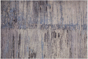 10x14 hand knotted modern wool rug in gray and blue - Chic Schmid