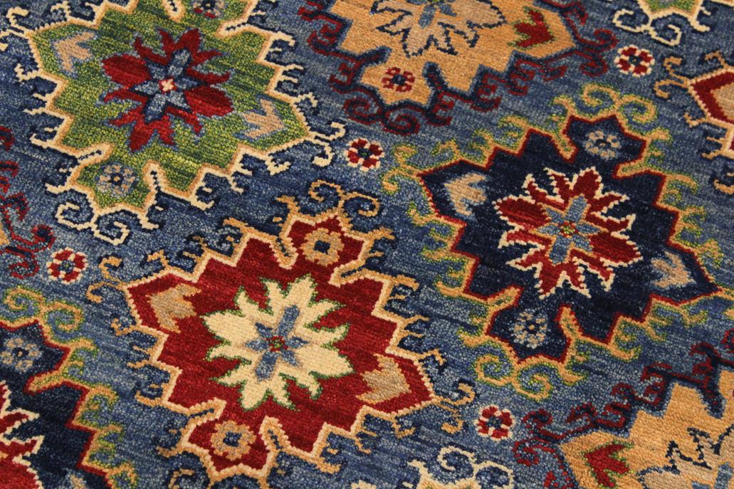 handmade Geometric Kazak Light Blue Red Hand Knotted RECTANGLE 100% WOOL area rug 10x14