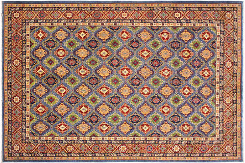 handmade Geometric Kazak Light Blue Red Hand Knotted RECTANGLE 100% WOOL area rug 10x14