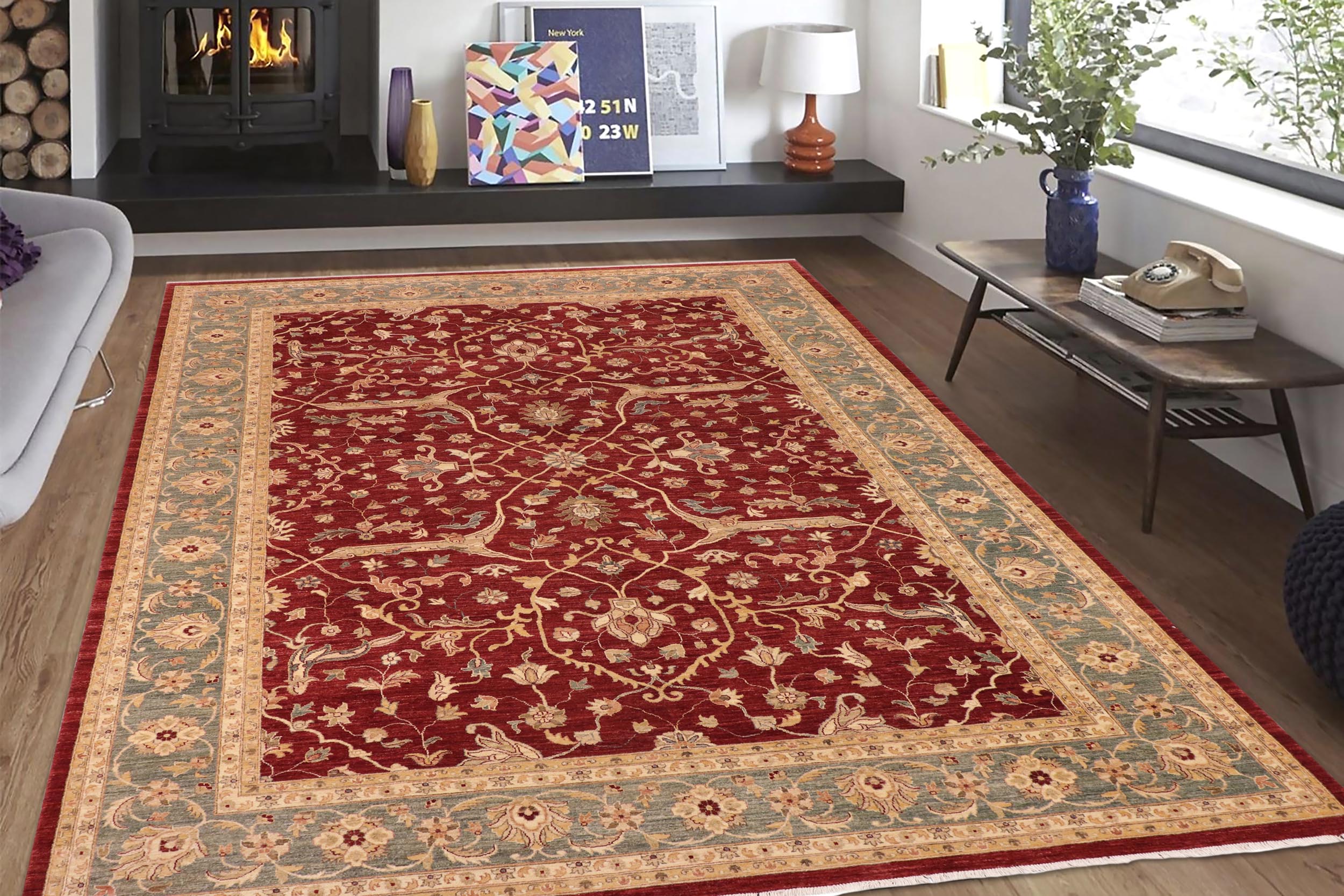 handmade Traditional Kafkaz Red Blue Hand Knotted RECTANGLE 100% WOOL area rug 10x14