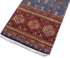 handmade Geometric Kurjean Blue Red Hand Knotted RUNNER 100% WOOL area rug 3x9