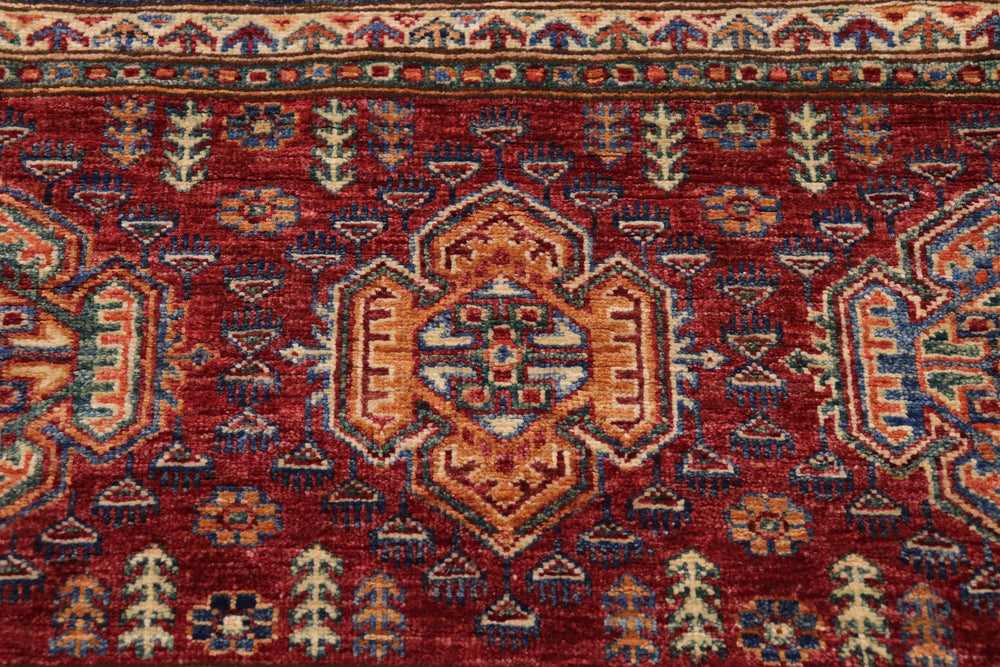 handmade Geometric Kurjean Blue Red Hand Knotted RUNNER 100% WOOL area rug 3x9