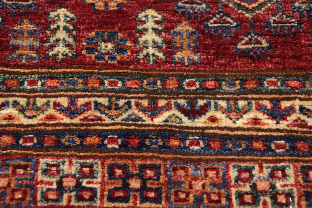 handmade Geometric Kurjean Blue Red Hand Knotted RUNNER 100% WOOL area rug 3x9