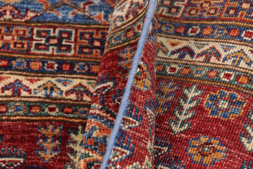 handmade Geometric Kurjean Blue Red Hand Knotted RUNNER 100% WOOL area rug 3x9