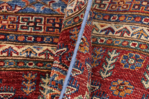 handmade Geometric Kurjean Blue Red Hand Knotted RUNNER 100% WOOL area rug 3x9