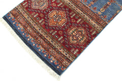 handmade Geometric Kurjean Blue Red Hand Knotted RUNNER 100% WOOL area rug 3x9