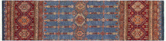 handmade Geometric Kurjean Blue Red Hand Knotted RUNNER 100% WOOL area rug 3x9
