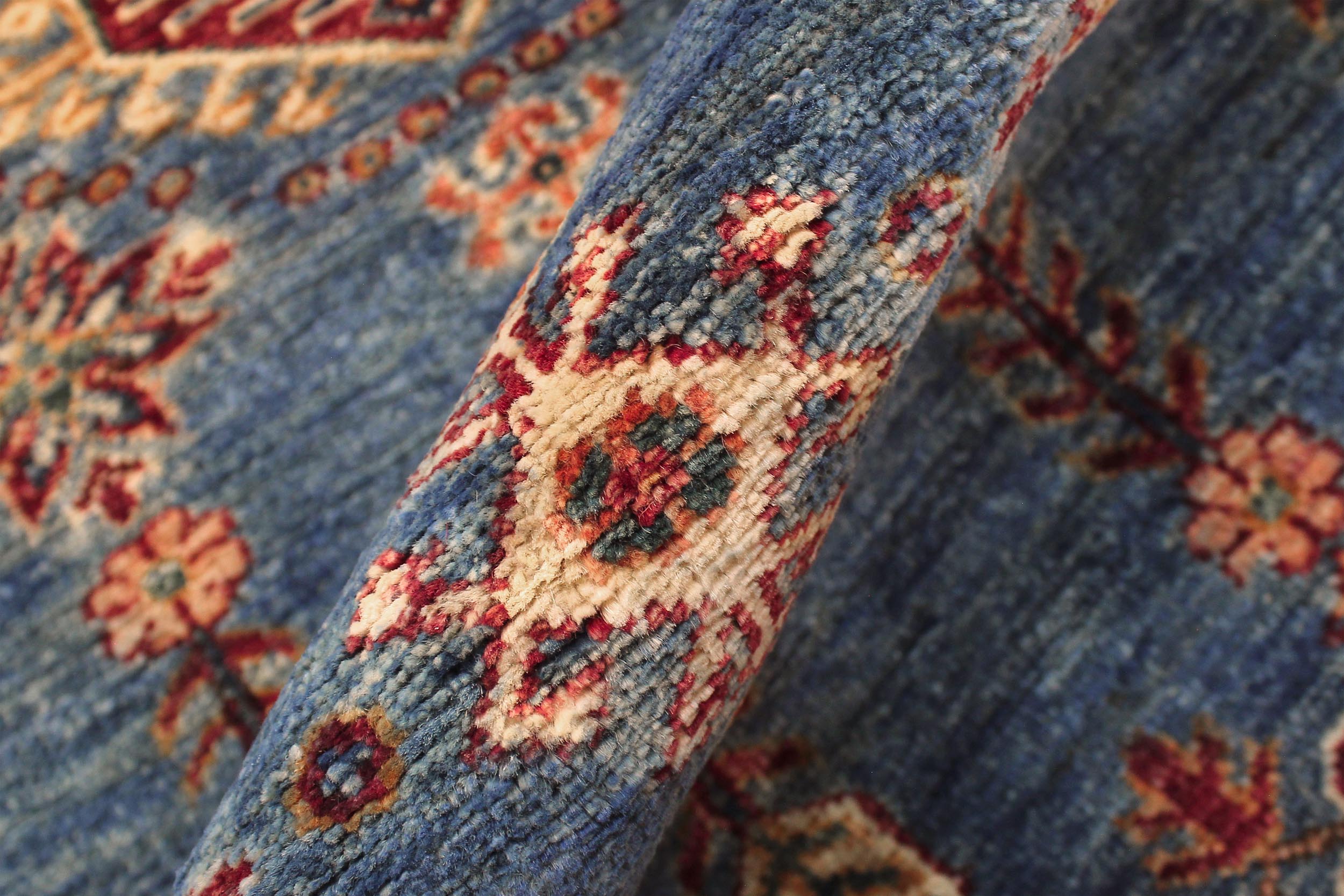 handmade Geometric Kurjean Blue Red Hand Knotted RUNNER 100% WOOL area rug 3x9