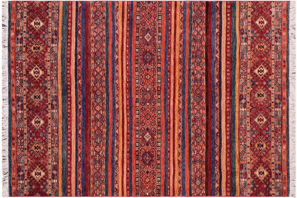 handmade Geometric Kurjean Red Blue Hand Knotted RECTANGLE 100% WOOL area rug 5x7