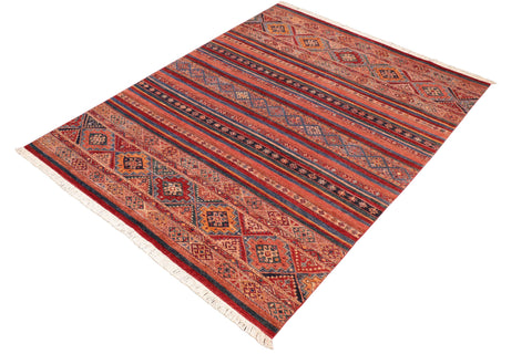 handmade Geometric Kurjean Red Blue Hand Knotted RECTANGLE 100% WOOL area rug 7x10