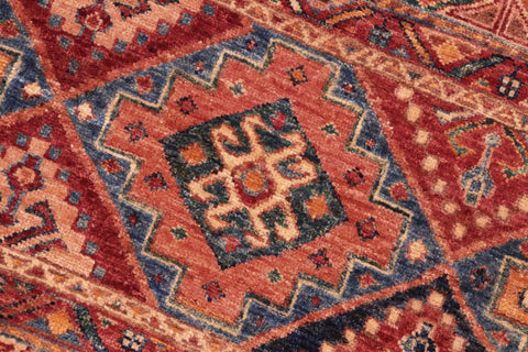 handmade Geometric Kurjean Red Blue Hand Knotted RECTANGLE 100% WOOL area rug 7x10