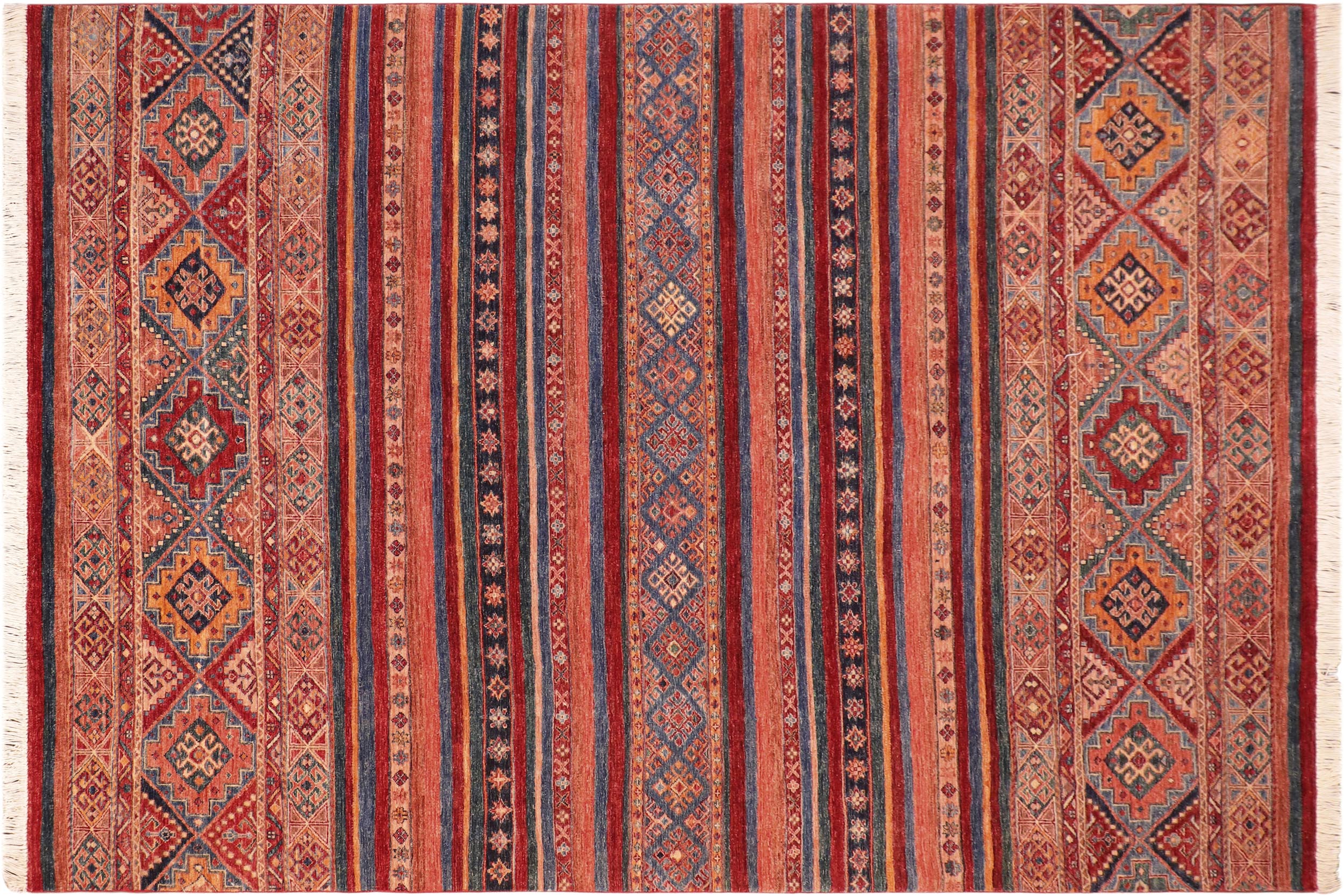 handmade Geometric Kurjean Red Blue Hand Knotted RECTANGLE 100% WOOL area rug 7x10