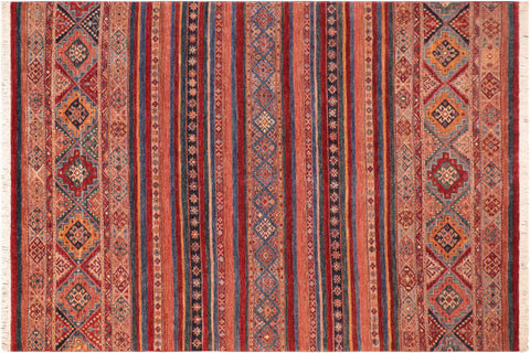 handmade Geometric Kurjean Red Blue Hand Knotted RECTANGLE 100% WOOL area rug 7x10